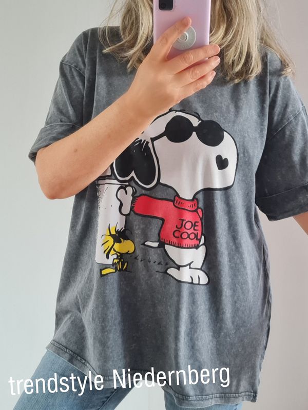 T-Shirt comic Print hund peanuts snoopy grau italymode