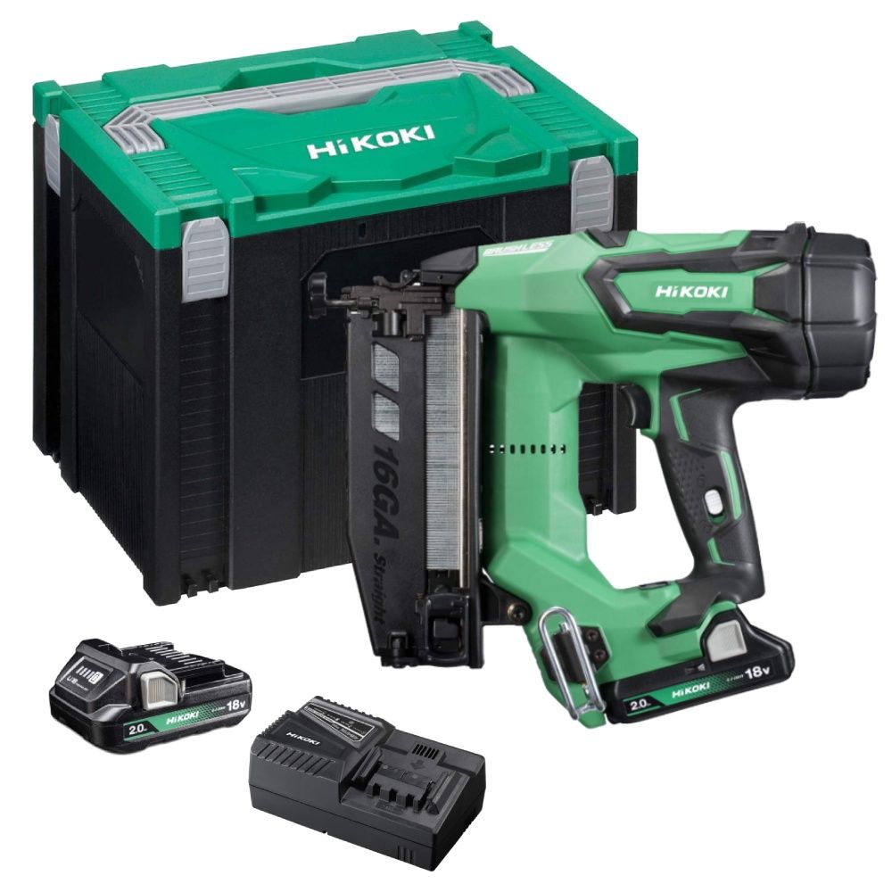 HIKOKI NT1865DMJYZ 16GA 2 x 2.0Ah Brushless Straight Finish Nailer Kit 2nd Fix