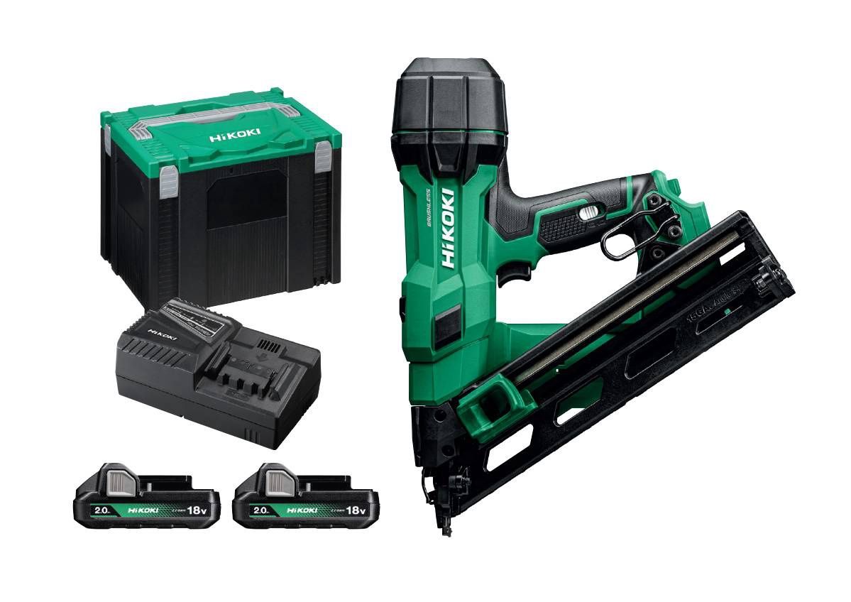 Hikoki NT1865DAAJXZ 18V 2 x 2.0Ah 15G Angled Finish Nailer Kit