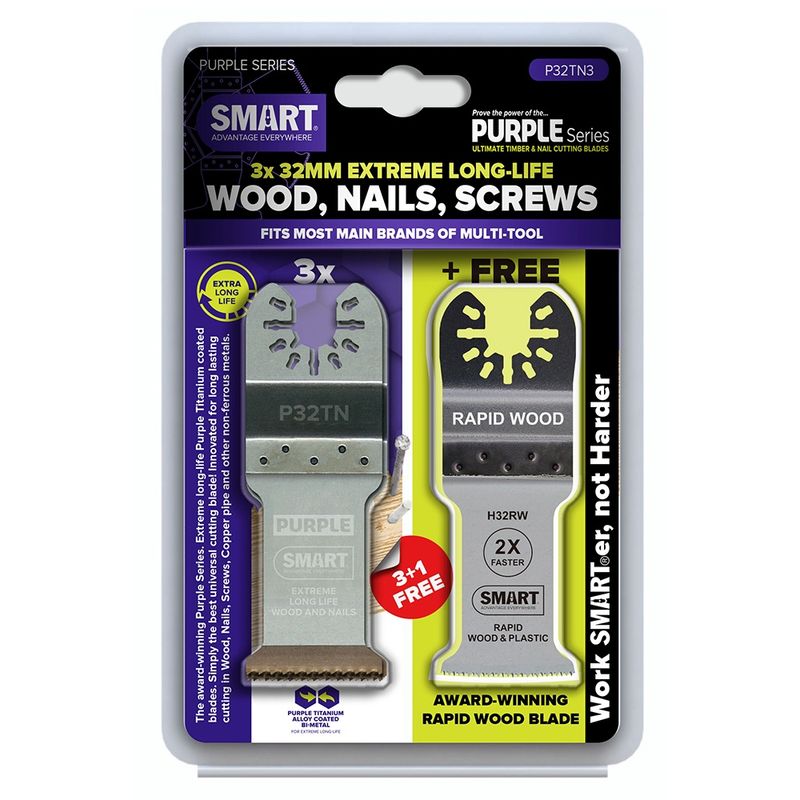 Smart P32TN3PLUS Purple Series 3pk 32mm Titanium Alloy Bi-Metal Blades + 1 Free Blade