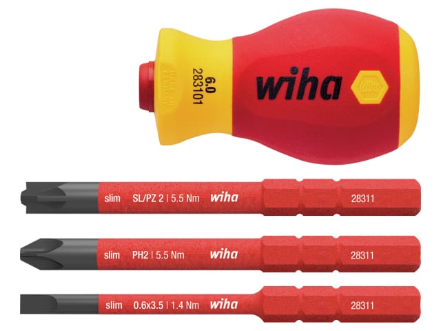 Wiha 41230 4pc SoftFinish VDE slimVario Stubby Screwdriver Set img