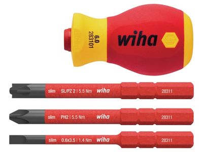 Wiha 41230 4pc SoftFinish VDE slimVario Stubby Screwdriver Set