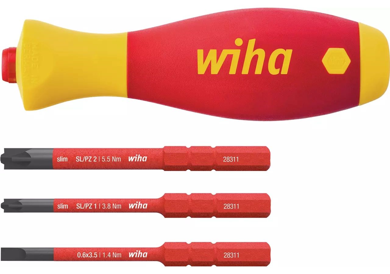 Wiha 43449 4pc SoftFinish VDE slimVario Screwdriver Set,