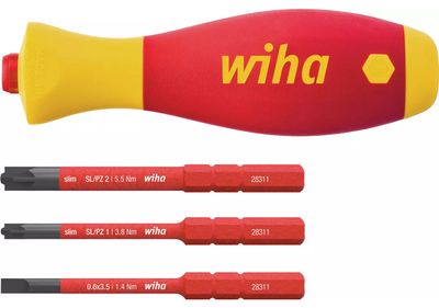 Wiha 43449 4pc SoftFinish VDE slimVario Screwdriver Set,