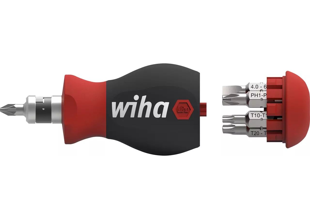 Wiha 43613 Magnetic SoftFinish Stubby Screwdriver with Bit Magazine