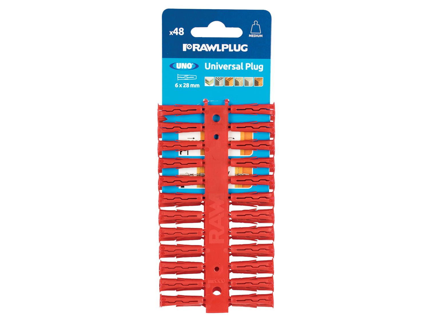 Rawlplug RAW68515 Red UNO Plugs 6 x 28mm (Card 48)