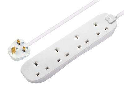 Masterplug MSTBFG210 Extension Lead 240V 4-Gang 13A White 2m