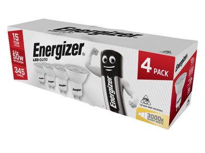 Energizer ENGS14425 LED GU10 50° Non-Dimmable Bulb, Warm White 345 lm 4.2W (Pack 4)