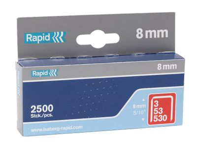 Rapid RPD538B2500 53/8B 8mm Galvanised Staples (Box 2500)