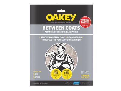 Oakey OAK58625 Between Coats Finishing Sandpaper 230 x 280mm Assorted (3)