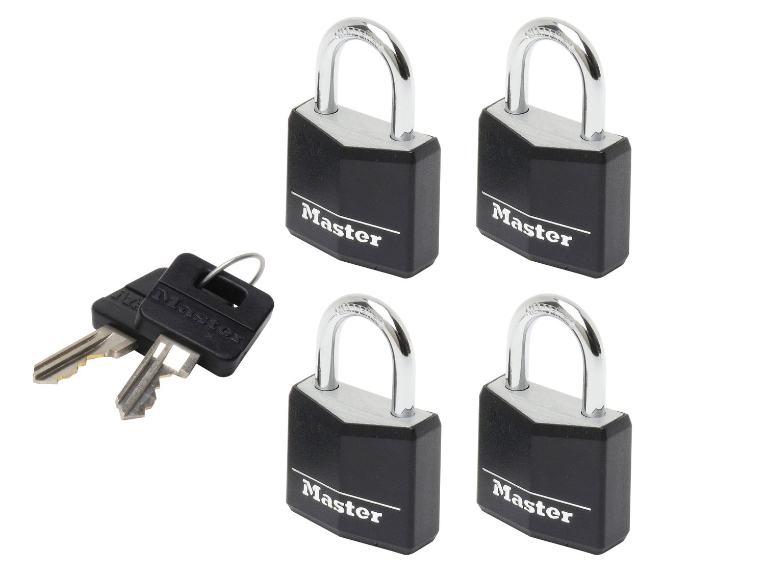 Master Lock MLK9120QBLK Aluminium Black Vinyl Cover 20mm Padlock 3-Pin - Keyed Alike x 4