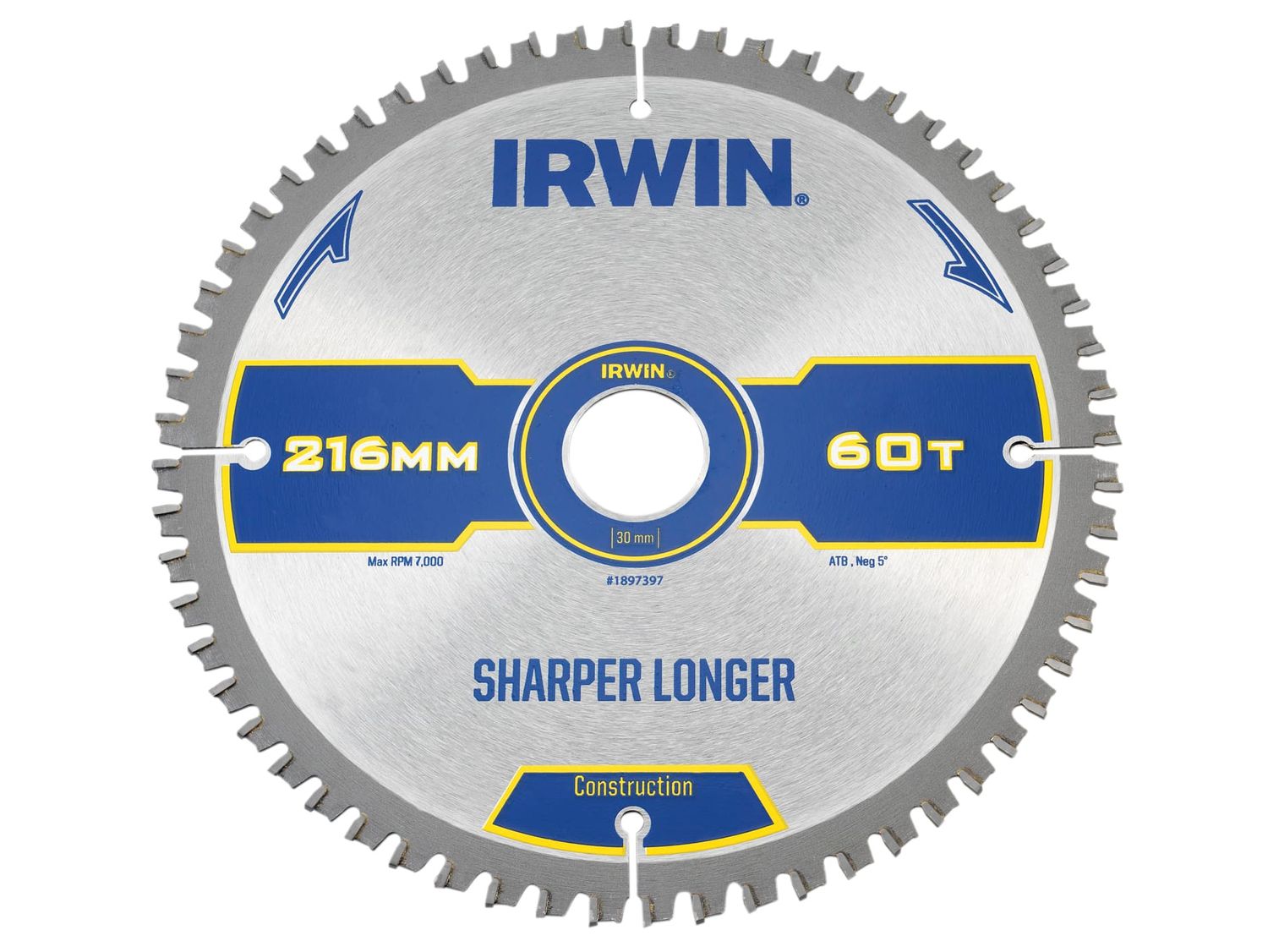 IRWIN IRW1897397 Construction Mitre Circular Saw Blade 216 x 30mm x 60T ATB/Neg