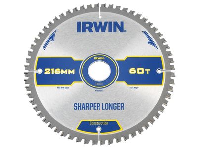IRWIN IRW1897397 Construction Mitre Circular Saw Blade 216 x 30mm x 60T ATB/Neg