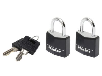 Master Lock MLK9120TBLK Aluminium Black Vinyl Cover 20mm Padlock 3-Pin - Keyed Alike x 2
