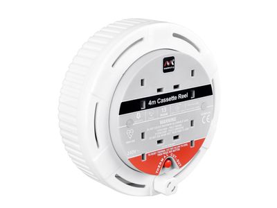 Masterplug MSTSCT04134W Cassette Cable Reel 240V 13A 4-Socket Thermal Cut-Out White 4m