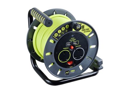 Masterplug MSTOMU25132 PRO-XT Open Cable Reel 240V 13A 2-Socket &amp; 2 USB (2.1A Shared) 25m