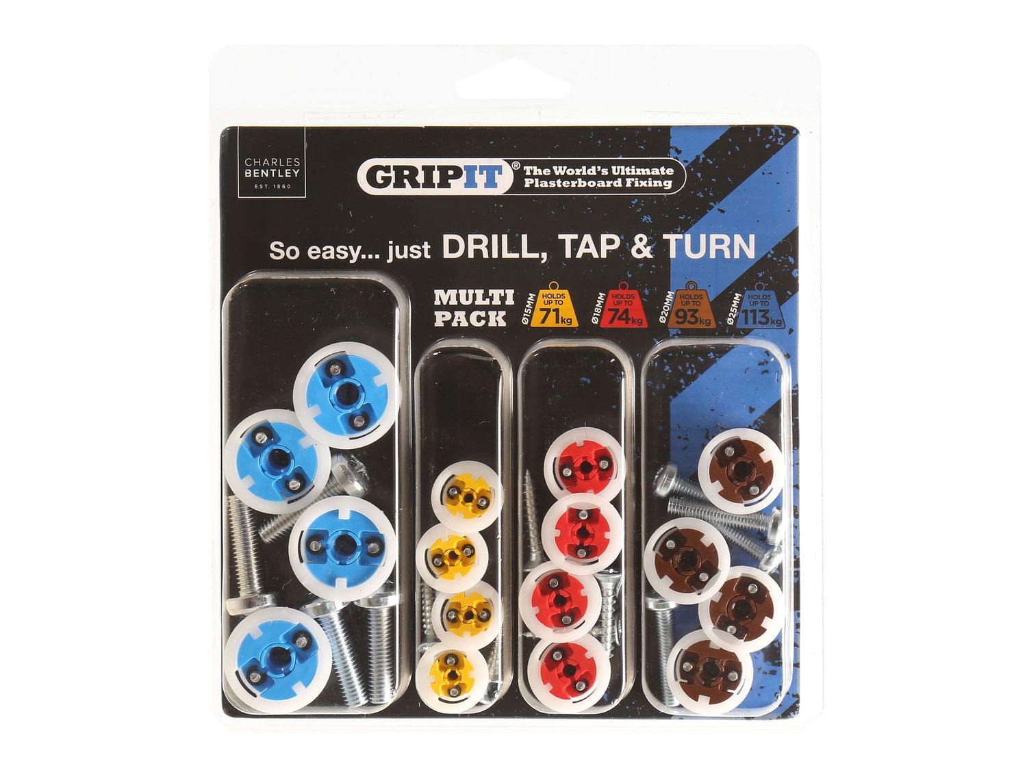 Gripit GRPMULTIPK Plasterboard Fixings Multi Pack,16 Piece, Clam Pack