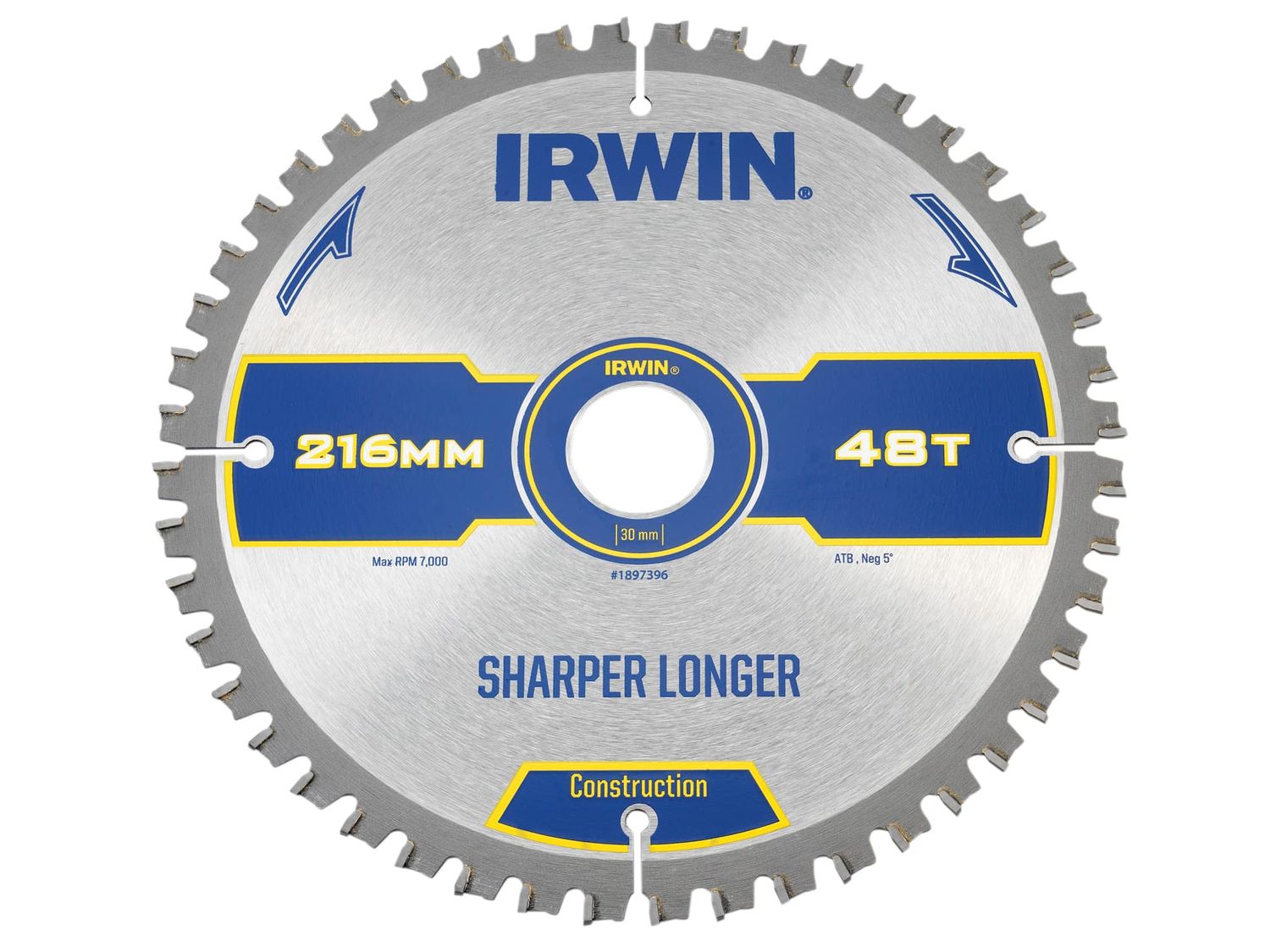 IRWIN IRW1897396 Construction Mitre Circular Saw Blade 216 x 30mm x 48T ATB/Neg