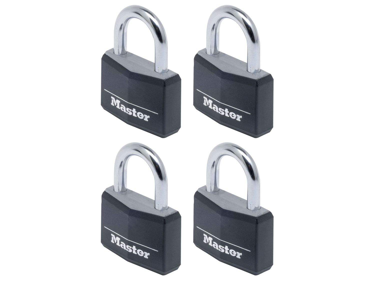 Master Lock MLK9140QBLK Aluminium Black Vinyl Cover 40mm Padlock 4-Pin - Keyed Alike x 4