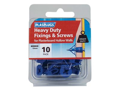 Plasplugs PLAHWHS010 HWHS010 Heavy-Duty Plasterboard Fixings &amp; Screws Pack of 10