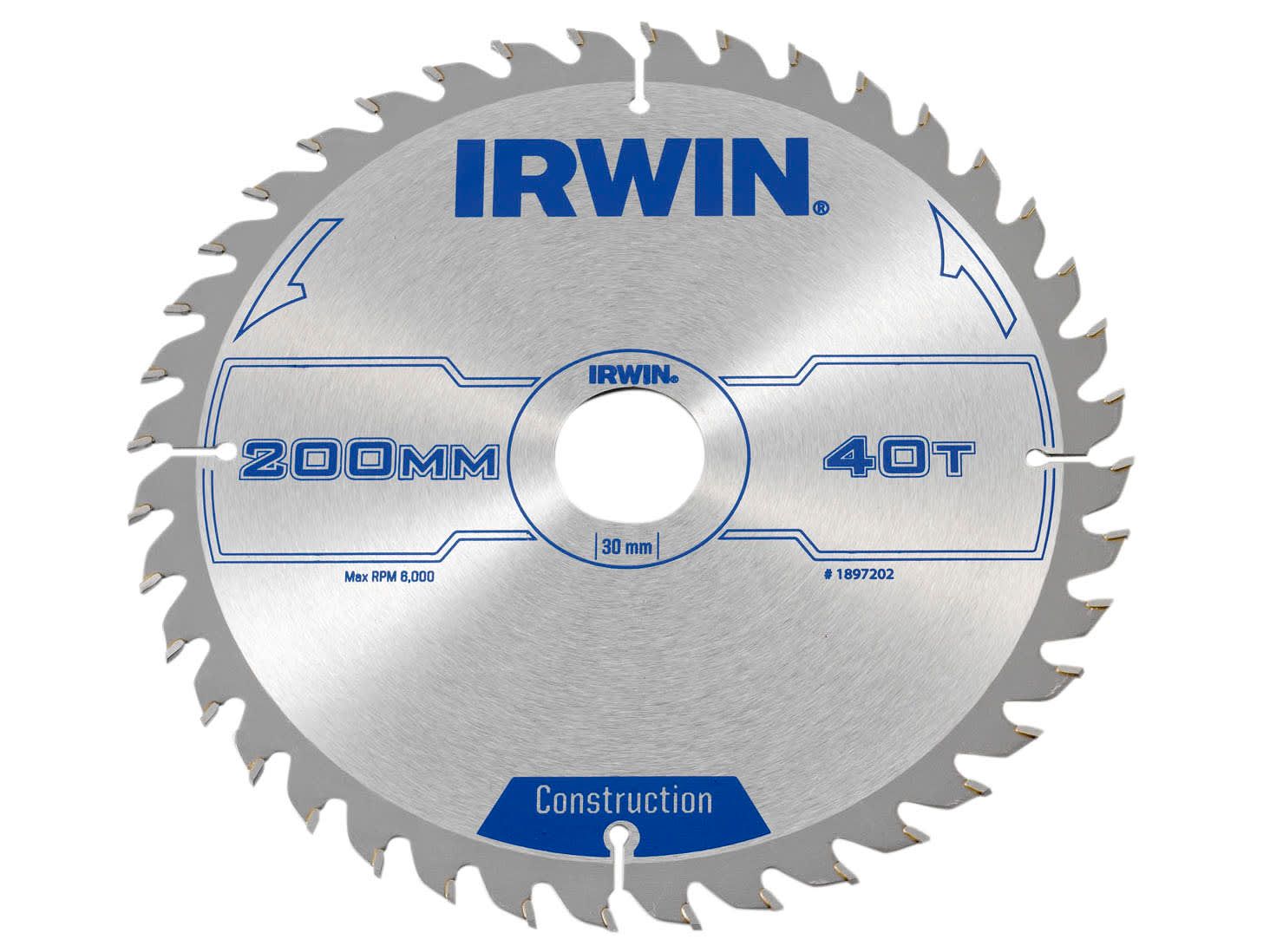 IRWIN IRW1897202 Construction Circular Saw Blade 200 x 30mm x 40T ATB
