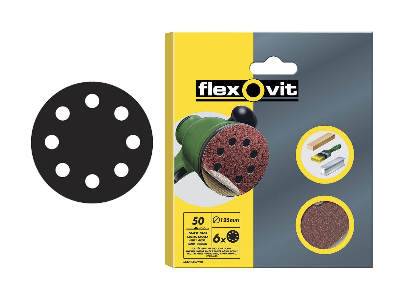 Flexovit FLV26708 Hook &amp; Loop Sanding Disc 125mm Medium 80G (Pack 15)