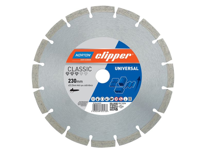 Norton Clipper CLI626810 Classic Universal Blue Diamond Blade 230 x 22.23mm