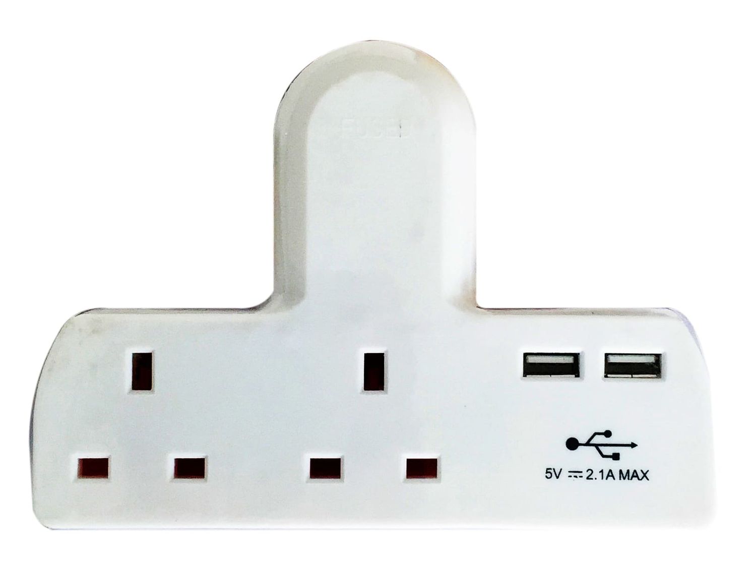 Dencon DCN1695 T-shape Socket 2 Way Adaptor 13A Fused with USB