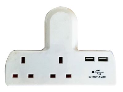 Dencon DCN1695 T-shape Socket 2 Way Adaptor 13A Fused with USB