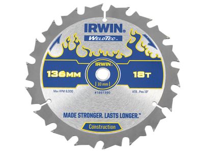 IRWIN IRW1897390 Weldtec Cordless Circular Saw Blade 136 x 10mm x 18T ATB