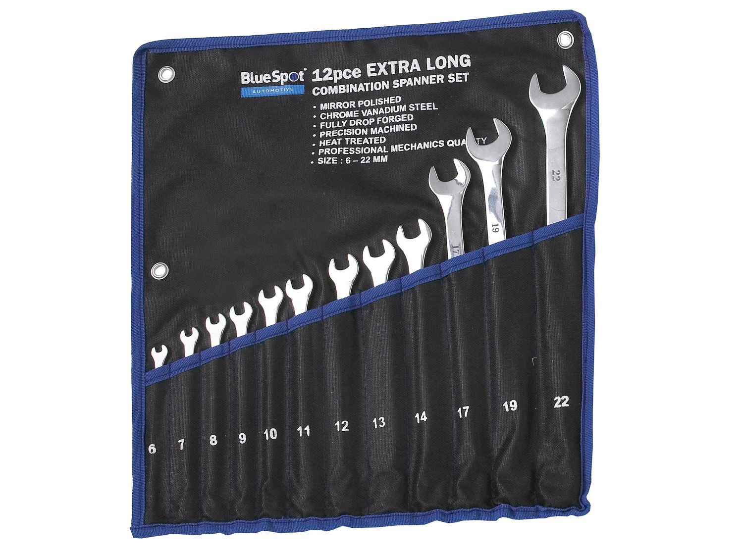 BlueSpot Tools B/S04124 Extra Long Combination Spanner Set, 12 Piece
