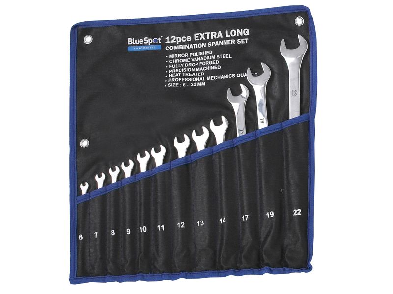 BlueSpot Tools B/S04124 Extra Long Combination Spanner Set, 12 Piece