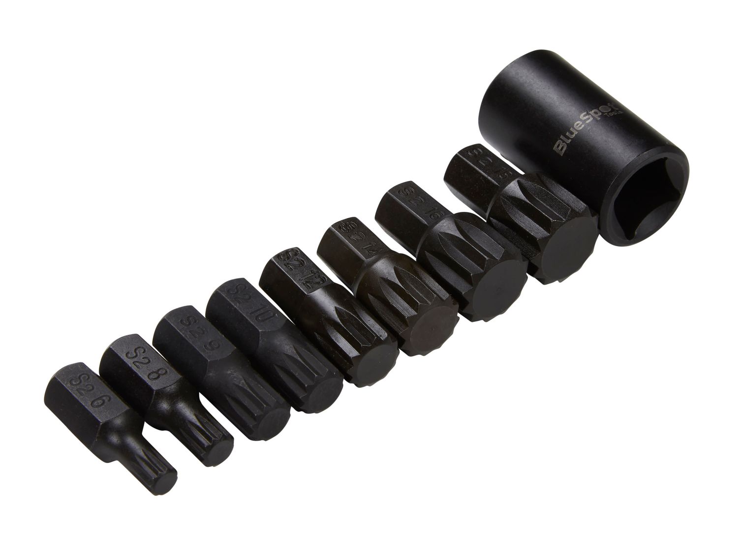 BlueSpot Tools B/S1496 1/2in Impact Spline Bit Set, 9 Piece