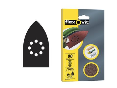 Flexovit FLV26404 Detail Hook &amp; Loop Sanding Sheets 105x175mm Medium 80G (Pack 6)