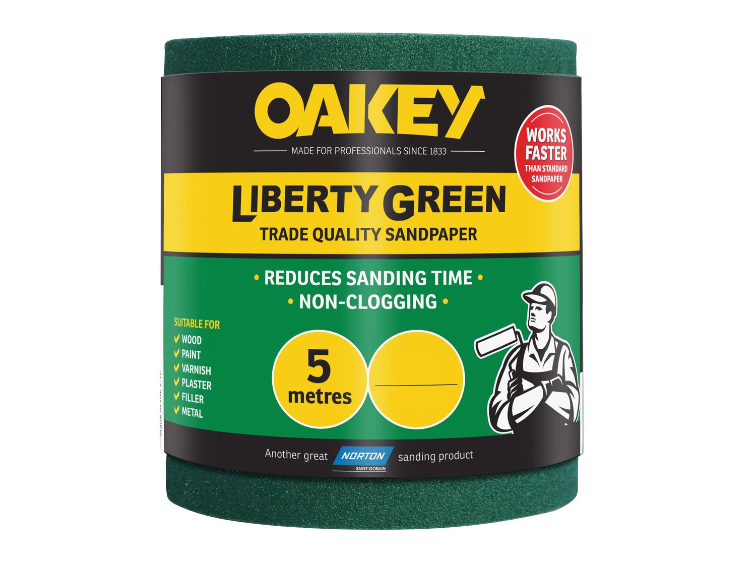 Oakey OAK63918 Liberty Green Sanding Roll 115mm x 5m Medium 80G