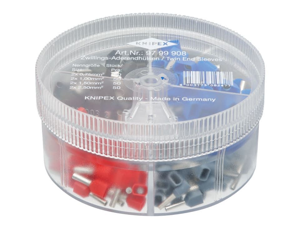 Knipex KPX9799908 Insulated Twin Wire Ferrules Assortment Box, 200 Piece