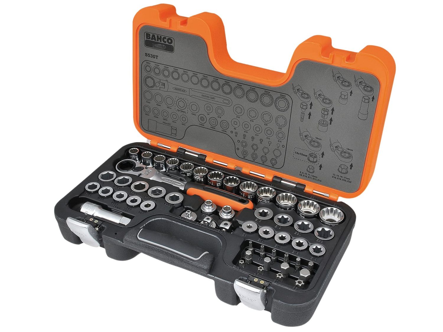 Bahco BAHS530T S530T 1/2in Drive Pass-Through Socket Set, 53 Piece