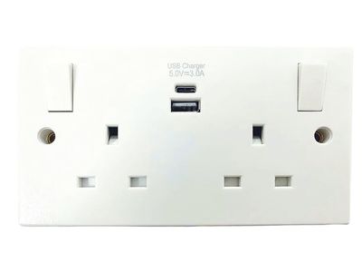 Dencon DCN4420NB Switched Socket 2-Gang + 2 USB A/C Ports 13A