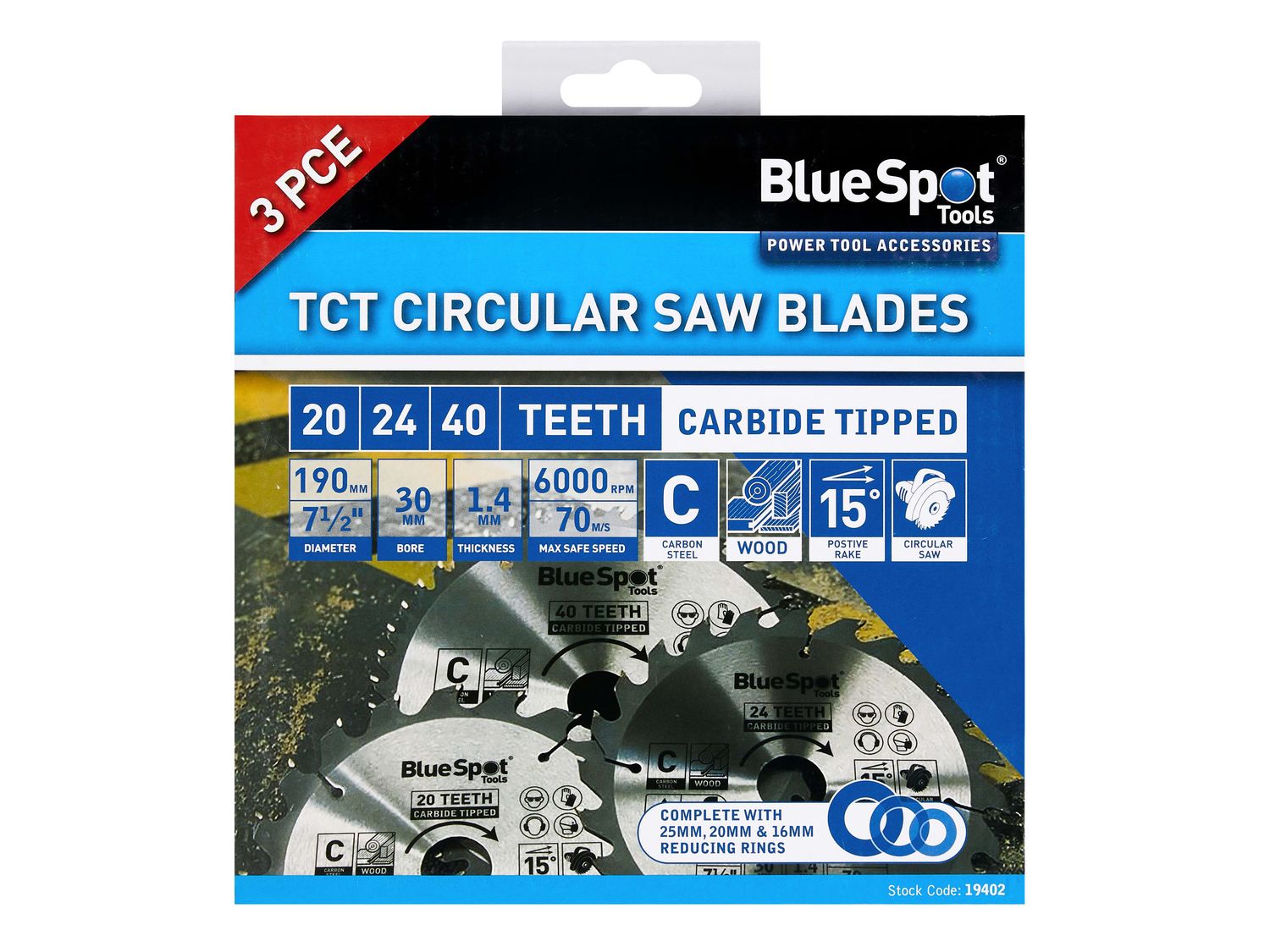 BlueSpot Tools B/S19402 190mm Circular Saw Blade Set, 3 Piece