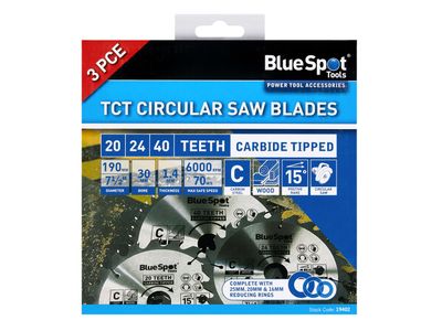 BlueSpot Tools B/S19402 190mm Circular Saw Blade Set, 3 Piece