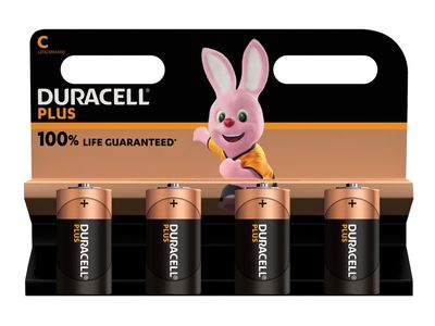 Duracell DURC100PP4 C Cell Plus Power +100% Batteries (Pack 4)