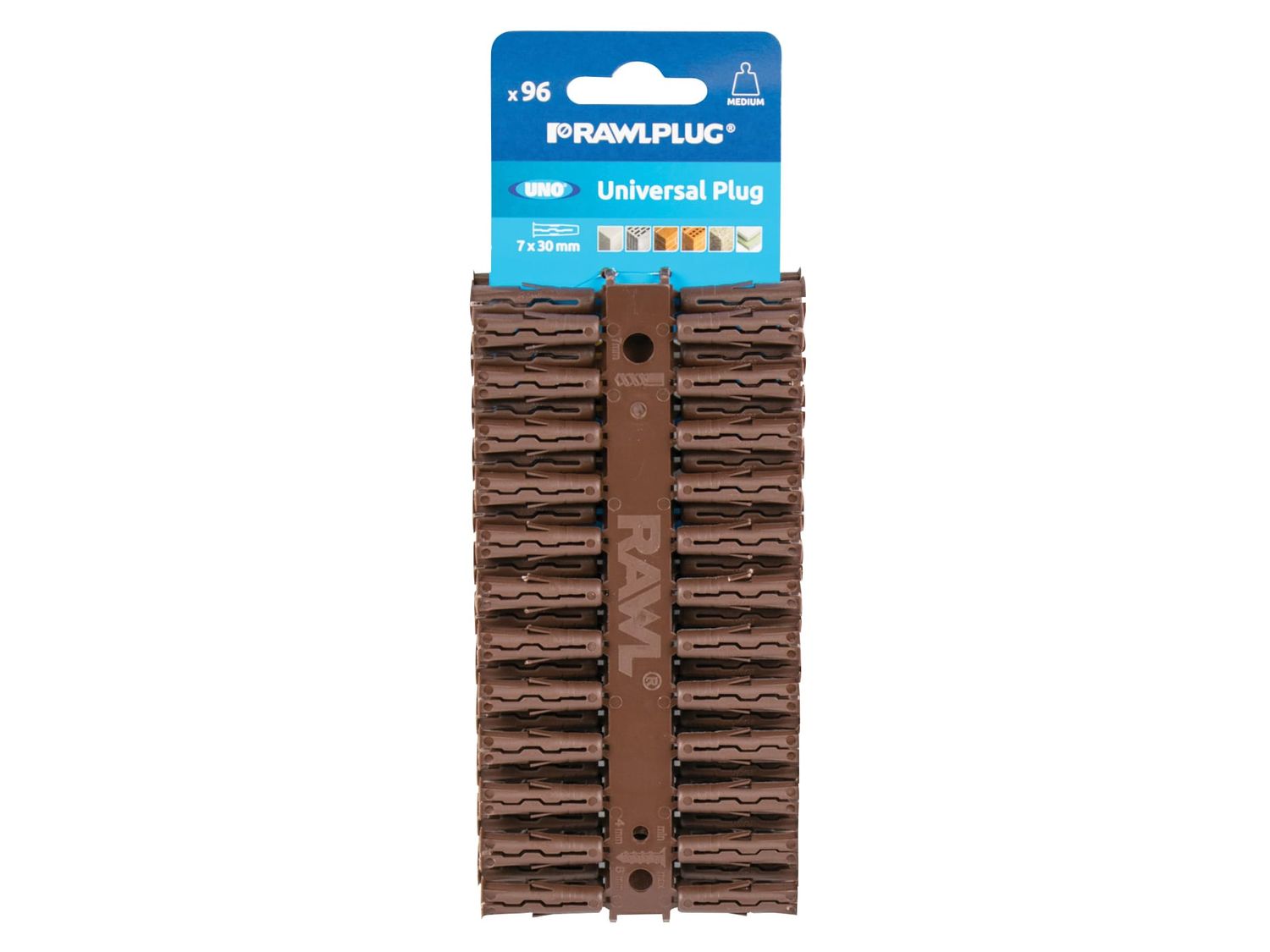Rawlplug RAW68560 Brown UNO Plugs 7 x 30mm (Card 96)