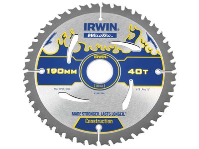 IRWIN IRW1897384 Weldtec Circular Saw Blade 190 x 30mm x 40T ATB