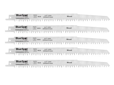 BlueSpot Tools B/S19000 HCS Reciprocating Saw Blade 240mm x 5 TPI Pack of 5