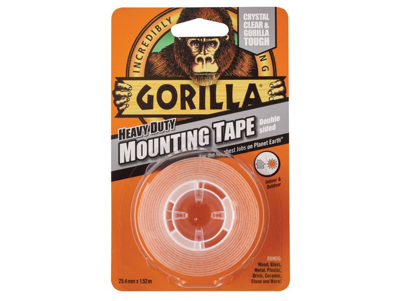 Gorilla Glue 3044101 Heavy-Duty Mounting Tape 25.4mm x 1.52m Crystal Clear