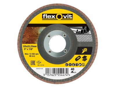 Flexovit FLV27528 Flap Disc For Angle Grinders 125mm 40G