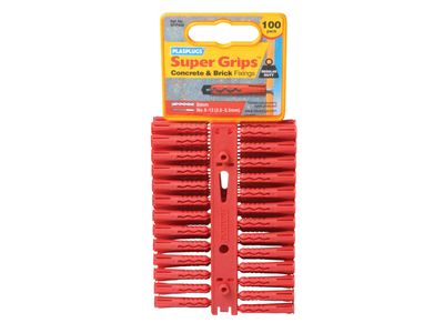 Plasplugs PLASRP502 SRP 502 Solid Wall Super Grips™ Fixings Red (100)