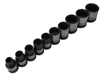 BlueSpot Tools B/S1543 3/8in Drive Spline Socket Set Metric, 10 Piece
