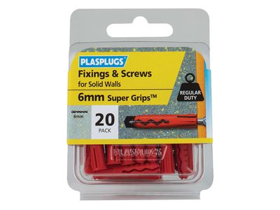 Plasplugs PLASWRS20 Solid Wall Super Grips™ Fixings Red &amp; Screws Pack of 20