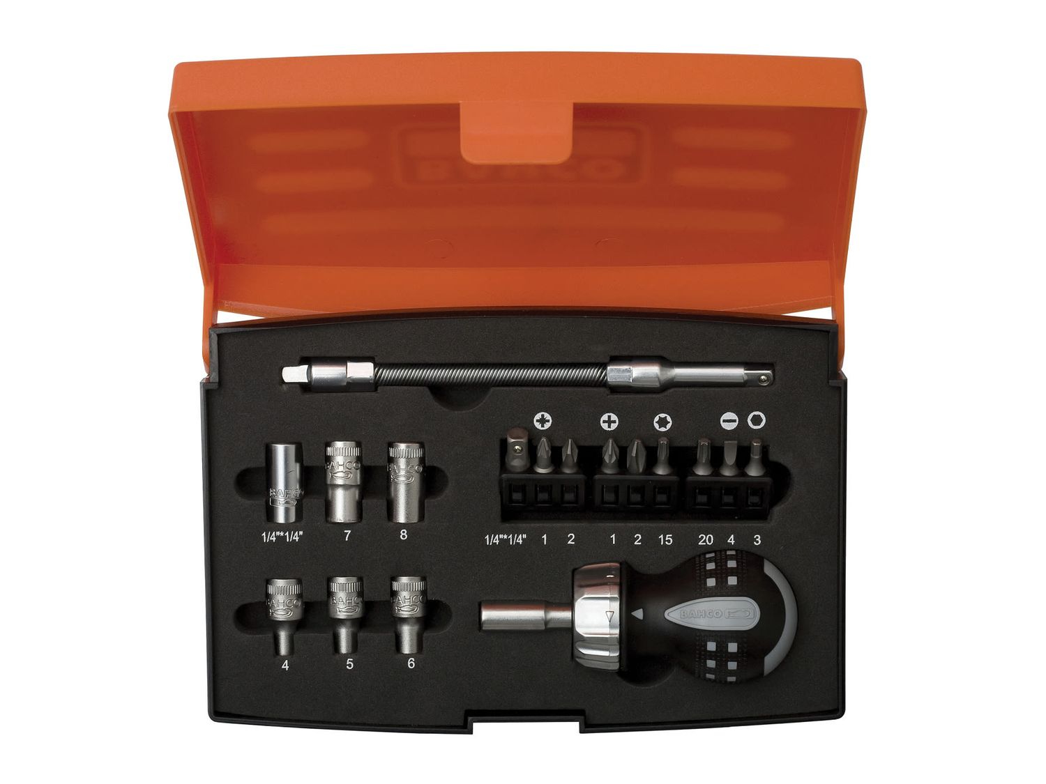 Bahco BAH808050S18 808050S-18 Stubby Ratchet Screwdriver Set, 18 Piece